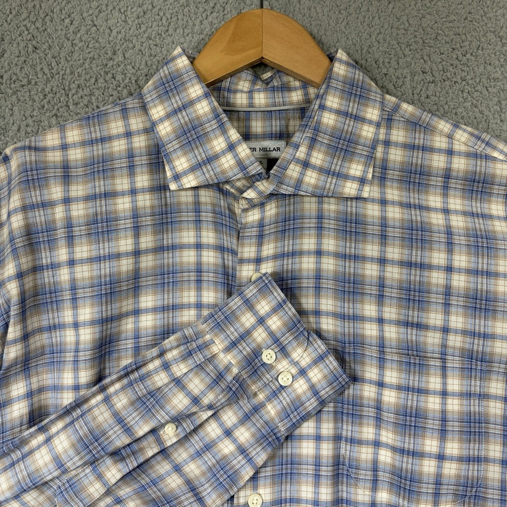 Peter Millar Shirt Mens XL Multicolor Plaid Cotton Button Up Long Sleeve Casual